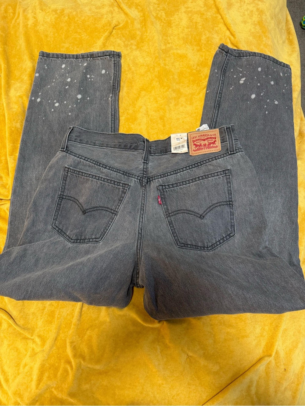 Levi's Low Women's Charcoal Gray Straight Leg Jeans with Distressed Bleach Spots